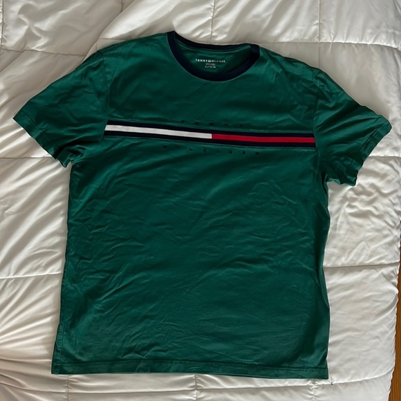 TOMMY HILFIGER Hunter Green Tino T- Shirt Stripe Logo - Picture 2 of 2